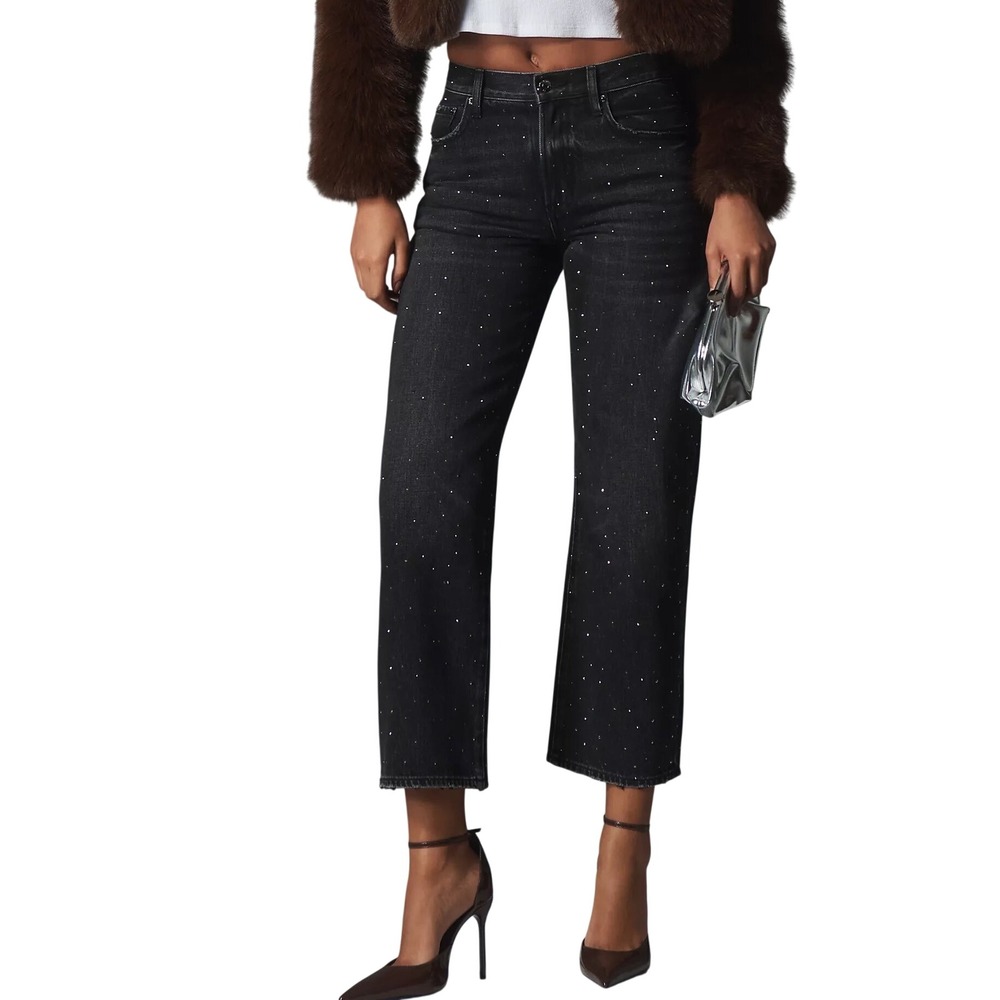 Pistola Lennon High Rise Straight Leg Rhinestone Studded Jeans Black 29